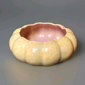 Vintage Gonder Pottery Yellow & Pink Scalloped Bowl Planter E12